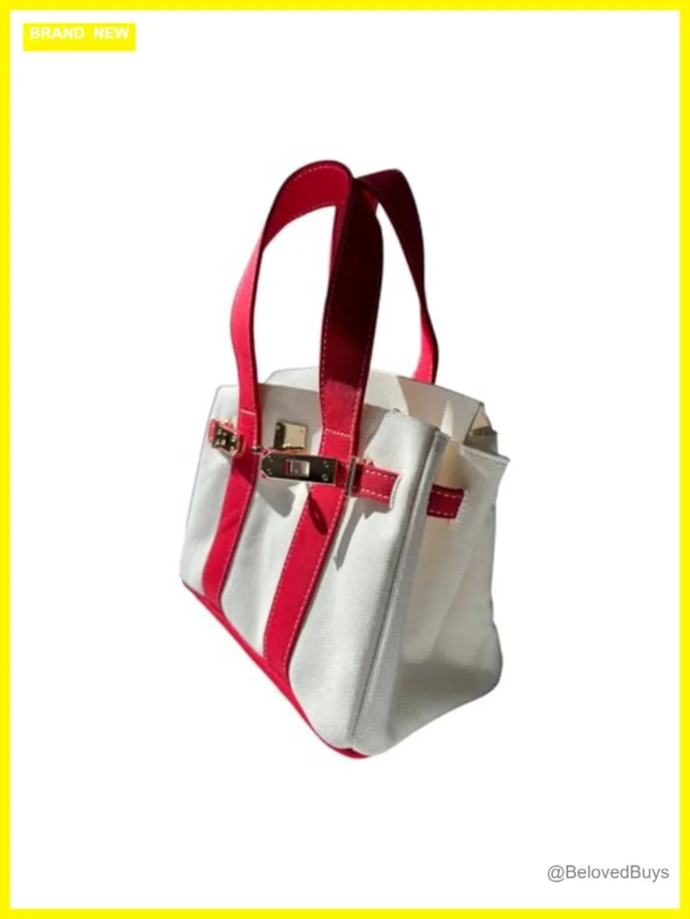 Canvas Mini Tote Bag with 8 Pockets Distressed Gold Hardware